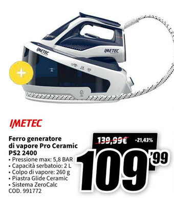 MediaWorld Imetec Ferro generatore di vapore Pro Ceramic PS2 2400 offerta