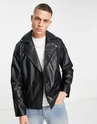 Asos Jack & jones - giacca biker in pelle sintetica nera offerta