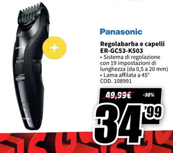 MediaWorld Panasonic Regolabarba e capelli ER-GC53-K503 offerta