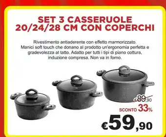 Set 3 Casseruole 20/ 24/ 28 Cm Con Coperchi