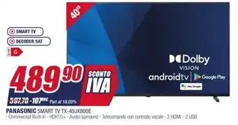 Trony Panasonic Smart TV TX-40JX800E offerta