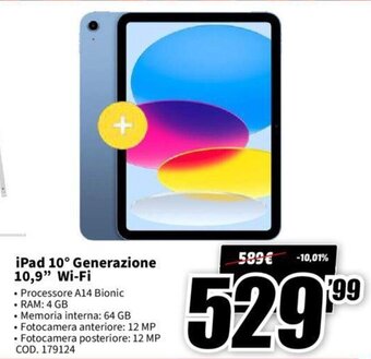 MediaWorld iPad 10° Generazione 10,9''wi-Fi offerta