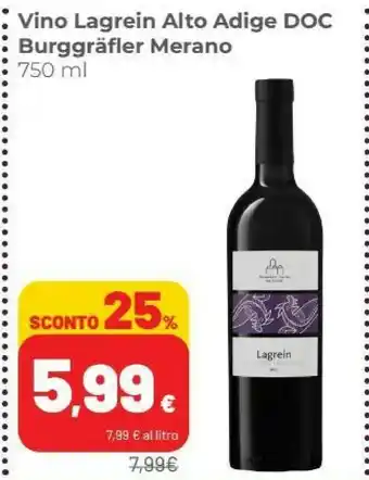 Coop Merano Vino Lagrein Alto Adige Doc Burggràfler offerta