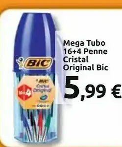 Carrefour Bic Mega Tubo 16+4 Penne Cristal Original offerta