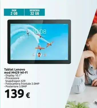 Carrefour Lenovo Tab M10 32 GB 25,6 Cm (10.1") Qualcomm Snapdragon 2 GB Wi-Fi 5 (802.11ac) Nero offerta
