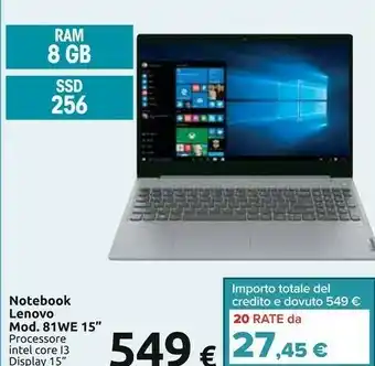 Carrefour Lenovo Notebook 81WE 15'' 8gb offerta