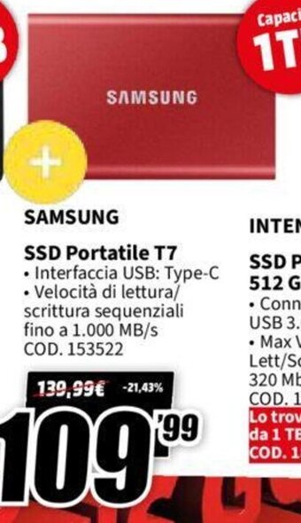 MediaWorld Samsung SSD Portatile T7 offerta