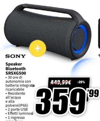 MediaWorld Sony Speaker Bluetooth SRSXG500 offerta