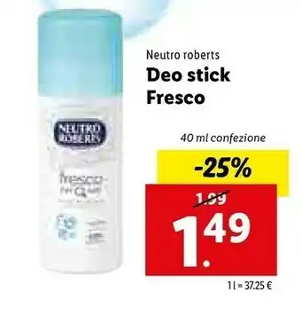 Lidl Neutro Roberts Deo Stick Fresco offerta