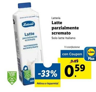 Lidl Latteria - Latte Parzialmente Scremato 1000 G(ml) offerta