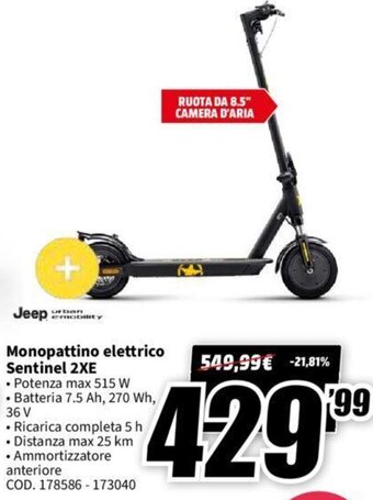 MediaWorld Jeep Monopattino elettrico Sentinel 2XE offerta