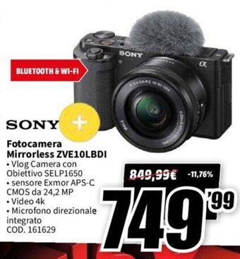 MediaWorld Sony Fotocamera Mirrorless ZVE10LBDI offerta