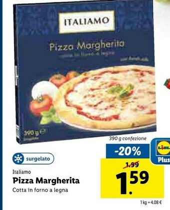 Lidl Italiamo - Pizza Margherita Cotta In Forno A Legna 390 G(ml) offerta