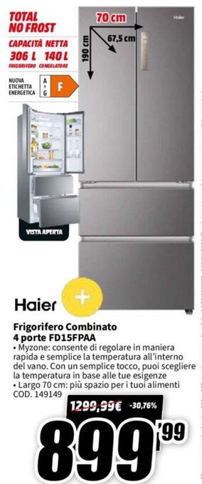 MediaWorld Haier Frigorifero Combinato 4 Porte FD15FPAA offerta