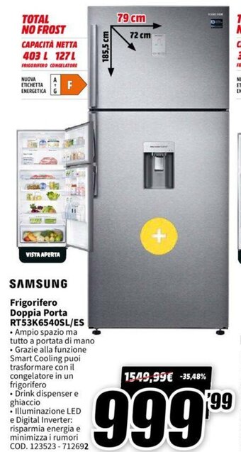 MediaWorld Samsung Frigorifero Doppia Porta RT53K6540SL/ES offerta