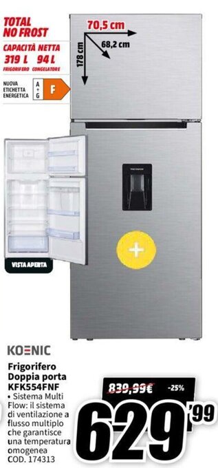 MediaWorld Koenic Frigorifero Doppia porta KFK554FNF offerta