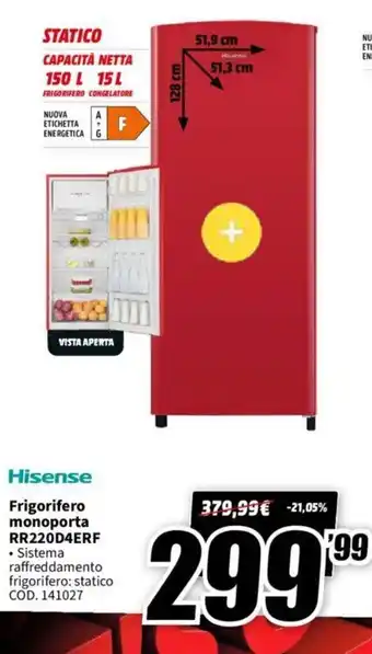 MediaWorld Hisense Frigorifero monoporta RR220D4ERF offerta