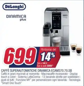 Trony DeLonghi Caffè Superautomatiche Dinamica ECAM370.70.GB offerta
