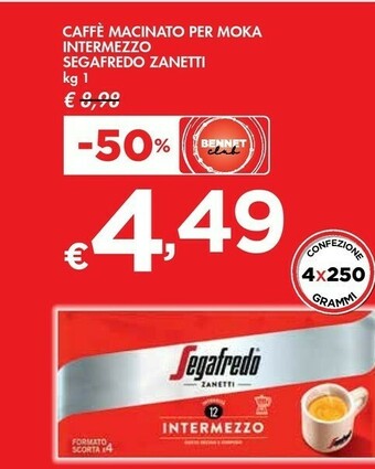 Bennet Segafredo Caffe Macinato Per Moka Intermezzo Zanetti offerta