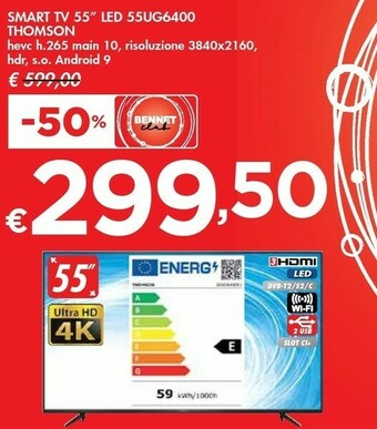 Bennet Thomson 55UG6400 TV 139,7 Cm (55") 4K Ultra HD Smart TV Wi-Fi Nero offerta