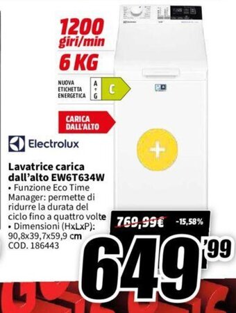 Electrolux Lavatrice carica dall'alto EW6T634W