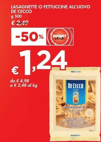 Bennet De Cecco De Cecco - Lasagne all'Uovo N. 112 500 g(ml) offerta