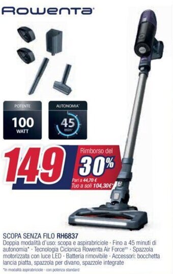 Trony Rowenta Scopa senza filo RH6837 offerta