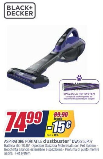 Black+Decker Aspiratore Portatile dustbuster DVA325JP07