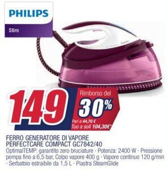 Philips Ferro Generatore di Vapore Perfectcare Compact GC7842/40