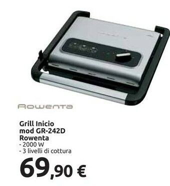 Carrefour Rowenta GR242D Inicio Grill Adjust, Griglia Multifunzione Per Carne E Verdura, 3 Livelli Di Cottura, 2000 W, Ghisa offerta