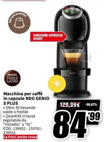MediaWorld Nescafe Macchina per caffè in capsule NDG Genio S Plus offerta