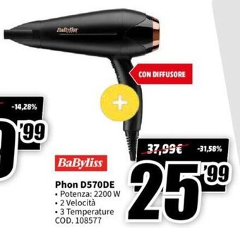 MediaWorld BaByliss Phon D570DE offerta