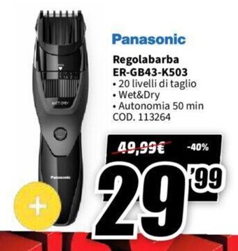 MediaWorld Panasonic Regolabarba ER-GB43-K503 offerta