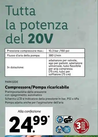 Lidl Parkside Compressore/pompa Ricaricabile offerta