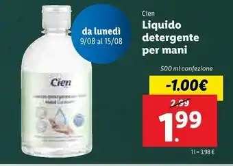 Lidl Cien Liquido Detergente Per Mani 500 Ml offerta