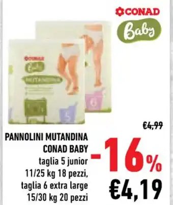 Conad Conad Baby Pannolini Mutandina 15/30 kg 20 pezzi offerta