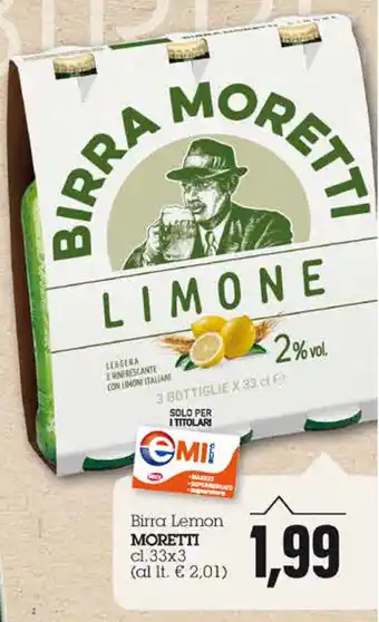 Emi Supermercati Moretti Birra Lemon 33cl x 3 offerta