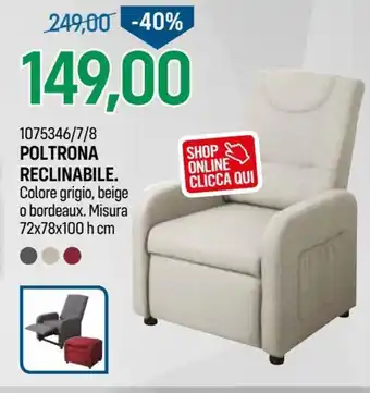 Poltrona Reclinabile 72 x 78 x 100 h cm
