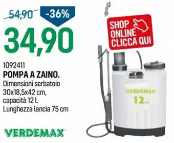 Cfadda Verdemax Pompa a Zaino 75 cm offerta
