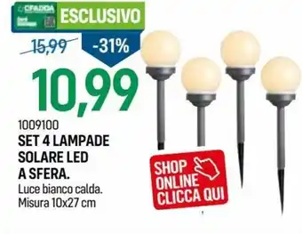 Set 4 Lampade Solare LED a Sfera 10 x 27 cm
