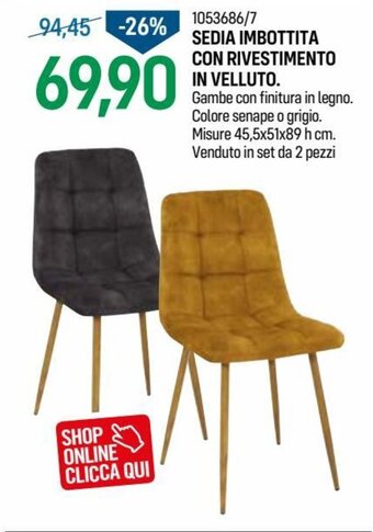 Sedia Imbottita con Rivestimento in Velluto