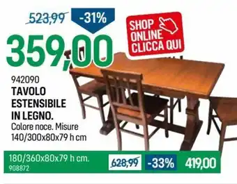 Cfadda Tavolo Estensibile in legno 140/300x80x79 h cm offerta