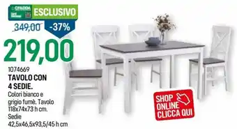 Tavolo con 4 Sedie 42,5x46,5x93,5/45 h cm