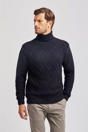 Maglia dolcevita uomo in misto lana blu