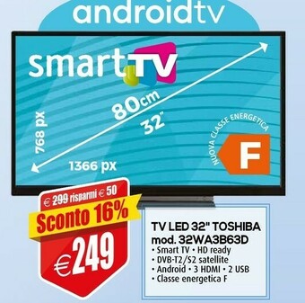 Il Gigante Toshiba 32WA3B63DA TV 81,3 Cm (32") HD Smart TV Wi-Fi Nero offerta