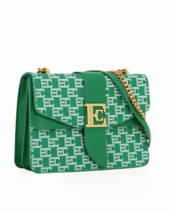 Enrico coveri - borsa verde rigida loggata con due scomparti e logo metallico sulla patta