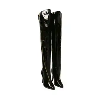 Stivali overknee neri in naplack, tacco 10,5 cm