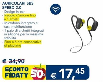 Esselunga Auricolari SBS Speed 2.0 offerta