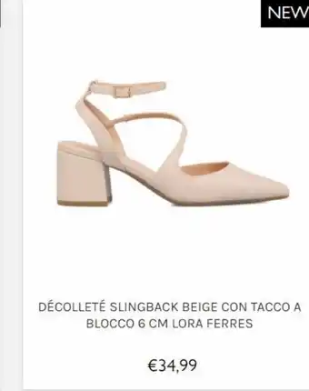 Decollete slingback beige con tacco a blocco 6cm lora ferres