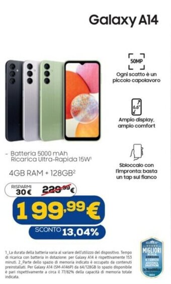 Euronics Samsung Galaxy A14 offerta